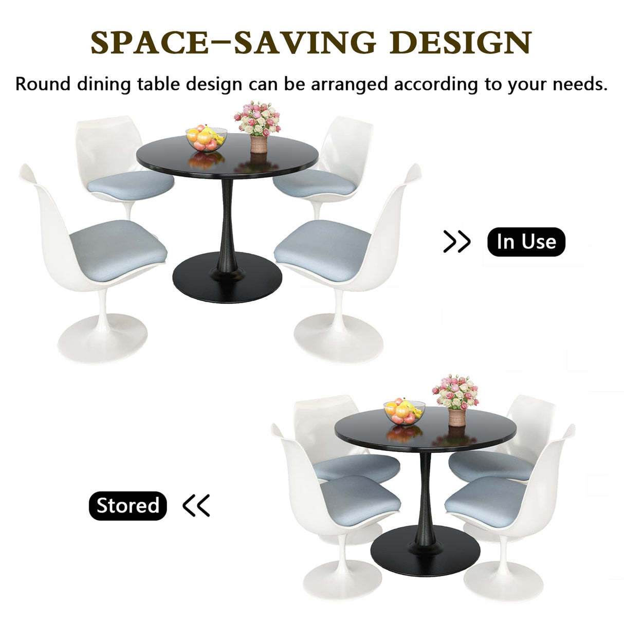 Modern Round, 31.5'' Tulip MDF Top & Metal Pedestal Base for Dining Living Room Cafe,