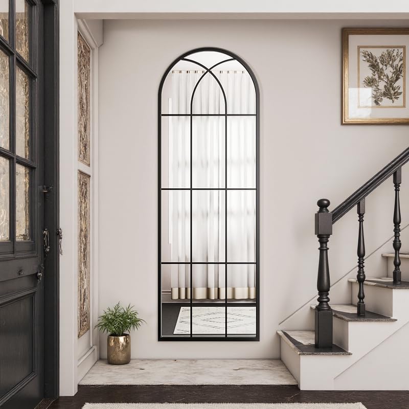 Arched Full Length Mirror 65x22 - Window Pane Floor Mirror