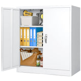 Metal Garage Cabinet, White 42" Lockable Storage Cabinet with Doors and Shelves