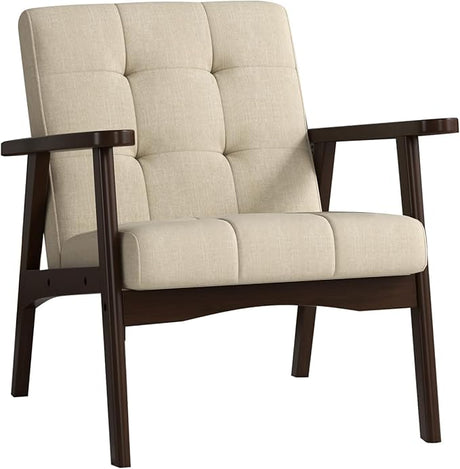 Mid Century Modern Accent Chair for Living Room, Upholstered Faux Leather Armchair