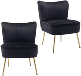 Modern Velvet Upholstered Accent Chair Set of 2,Mid Century Living Room Chairs with Golden Legs