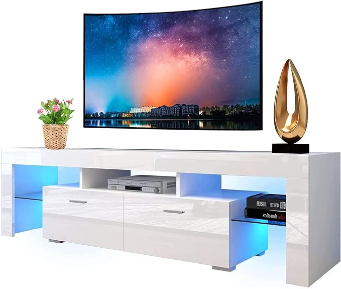 TV Stand for 65+ inch TV 50 55 60 70 Inch with LED Lights and Storage Drawer