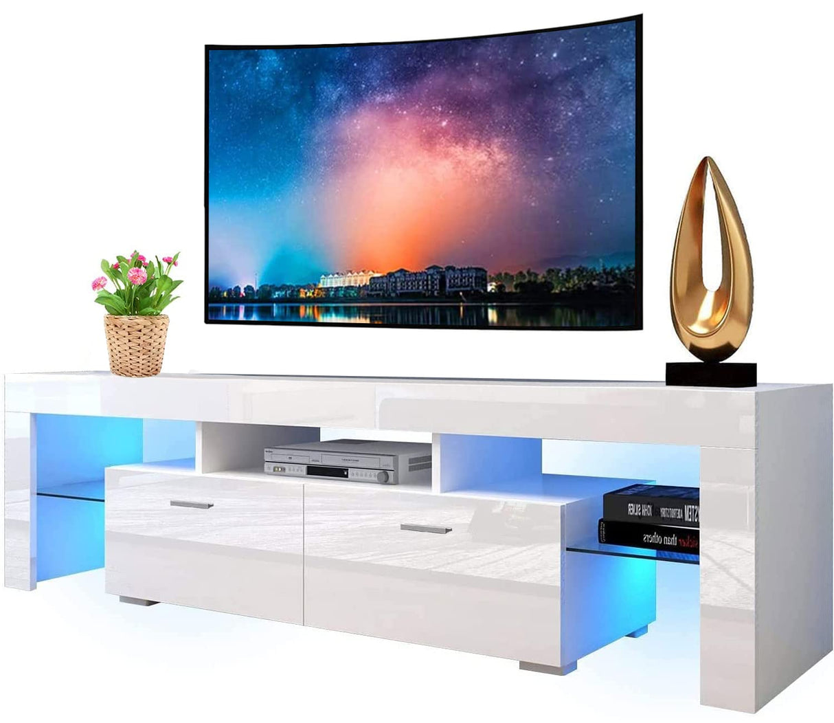 TV Stand for 65+ inch TV 50 55 60 70 Inch with LED Lights and Storage Drawer