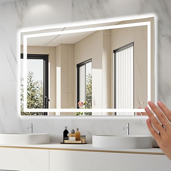LED Bathroom Mirror 24x32 - Dimmable, Anti-Fog, Hand Wave Control