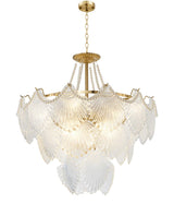 Gold Multi-Tier Crystal Chandelier, Shell Cloud Glass Metal Pendant Chandeliers Hanging