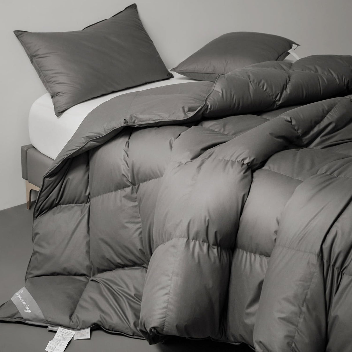 Premium Feathers Down Comforter California King Size All Season Gray 100% Cotton Cover
