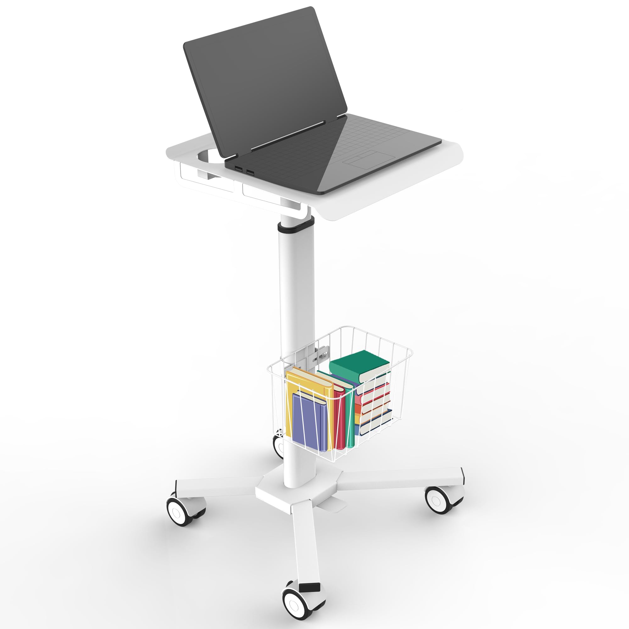 TUILUN Adjustable Height Portable Laptop Desk with Wheels,White Computer Cart on Wheels,Standing Mobile Desk Workstation, Utility Medical Cart