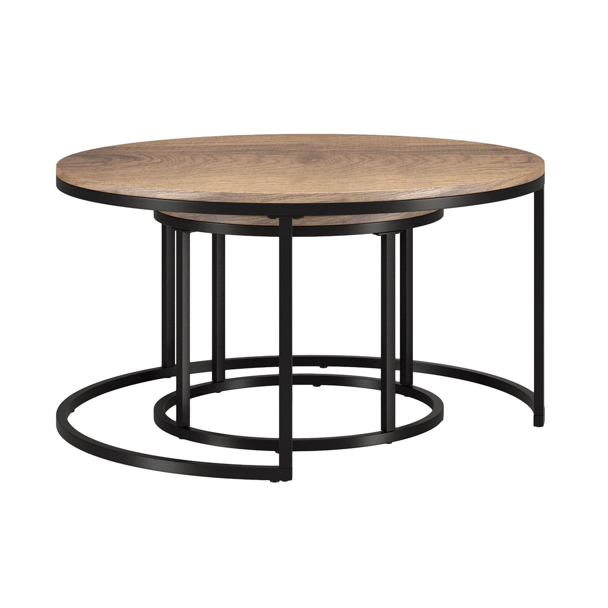 Set of Two 35" Black and Brown Round Nested Coffee Tables