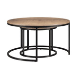 Set of Two 35" Black and Brown Round Nested Coffee Tables