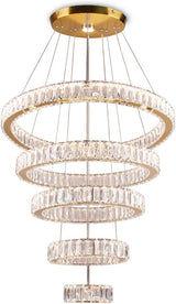 LED Big Crystal Chandeliers Modern 5 Rings Pendant Light Adjustable Ceiling Light