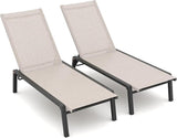 Patio Chaise Lounge Set of 2 with 5 Adjustable Backrest, Foldable Aluminum Chaise Lounge Chair Recliner