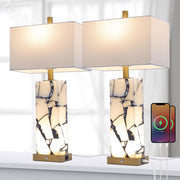 Natural Marble Table Lamps Set of 2 with USB Ports & 3-Color Nightlight