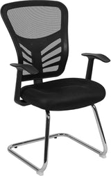 Steve Black Mesh Side Reception Chair with Chrome Sled Base