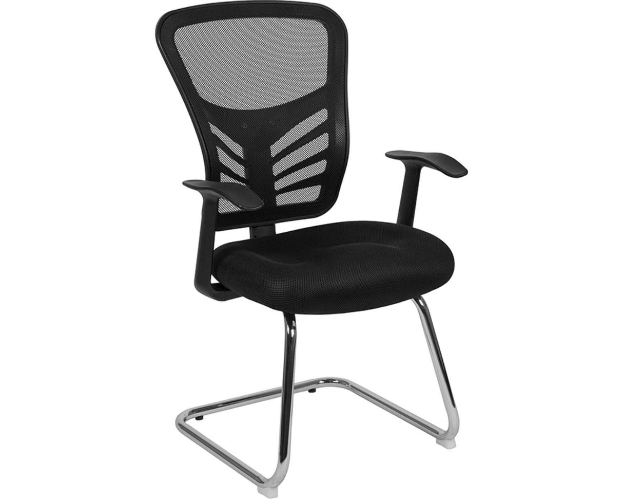 Steve Black Mesh Side Reception Chair with Chrome Sled Base