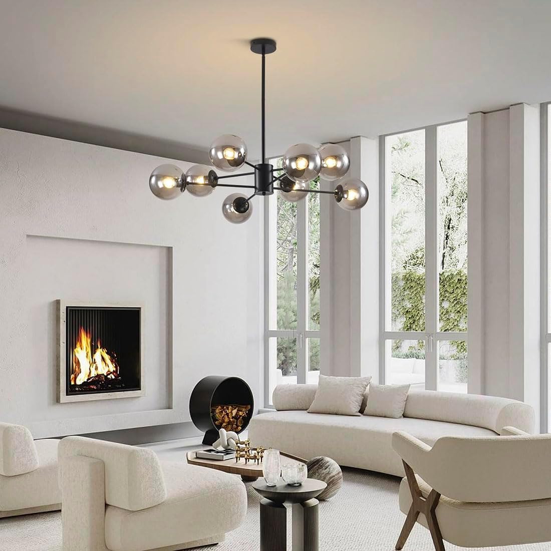 Glass Globe Chandelier Mid Century Modern Pendant Lights Black Ceiling