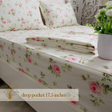 Floral Sheets for Queen Size Bed Cotton Pink Rose Bed Shees Shabby & Chic Bedding