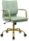 Leather Mid-Back Office Chair with Golden Accents - White