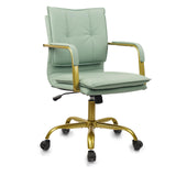 Green Leather Office Chair with Golden Legs