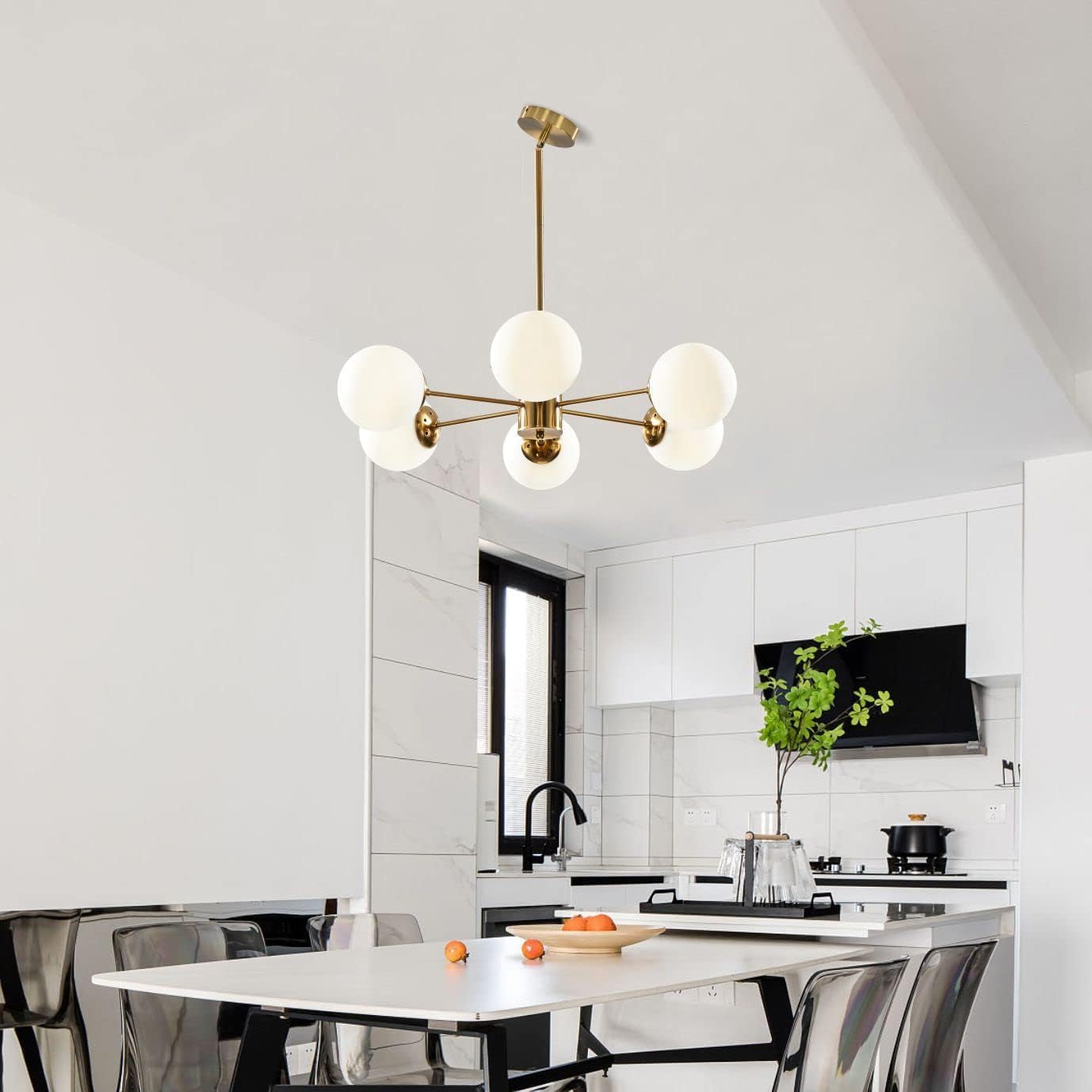 Light Globe Sputnik Chandelier Milk Glass Modern Gold Chandelier Light Fixture
