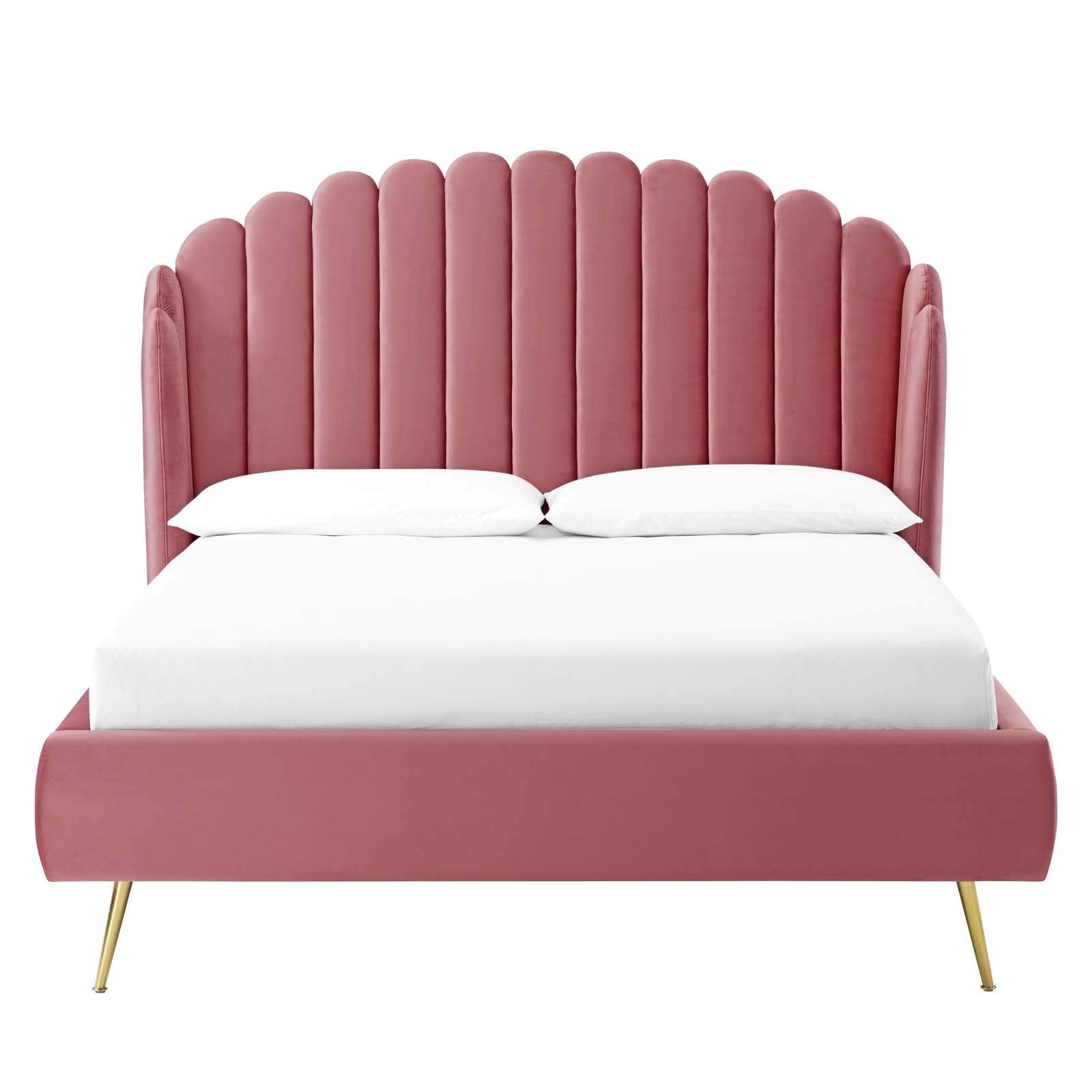 Lana Queen Wingback Platform Bed - Dusty Rose Velvet
