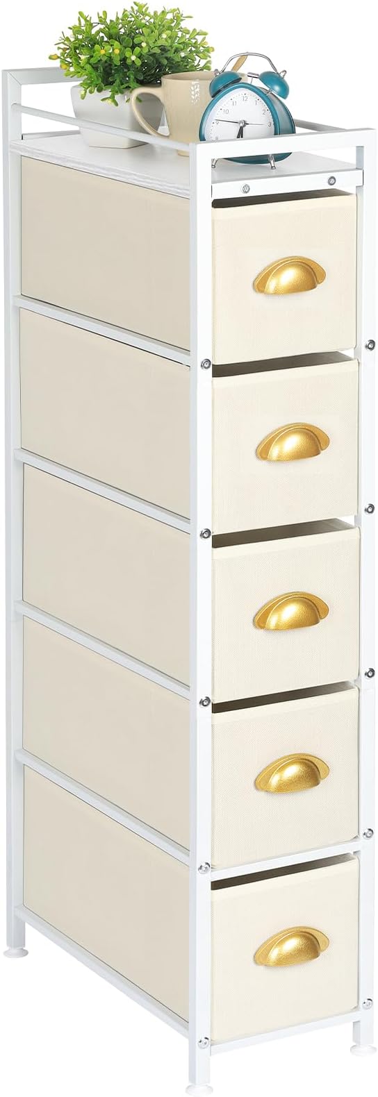 5 Drawers Narrow Dresser, Fabric Storage Cabinet
