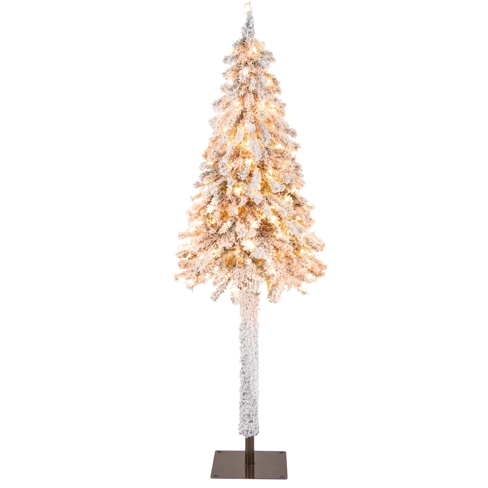 6ft Pre-Lit Slim Pencil Christmas Tree, Artificial Snow Flocked Xmas Tree