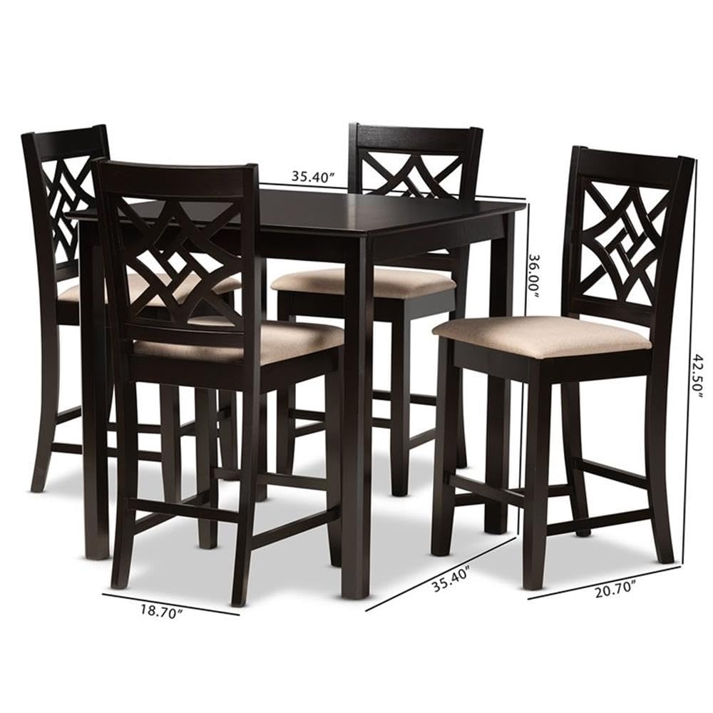 Nicolette Modern and Contemporary Sand Fabric Upholstered and Dark Brown Finished