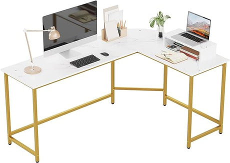 L Shaped Computer Desk with Monitor Stand, Reversible Corner Desk for Home