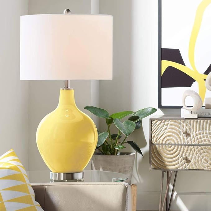 OVO 28 1/2" Tall Modern End Table Lamp Citrus Yellow Finish Glass Single Linen White