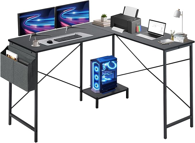 L Shaped Gaming Desk 49" Black Home Office,Bedroom Computer Table for Study Standing