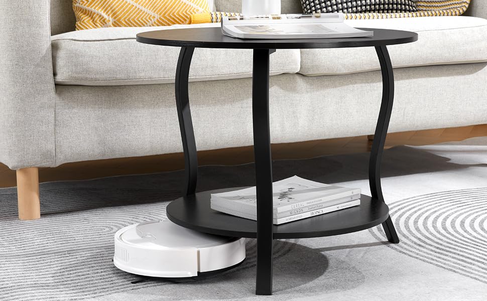 Small Round Coffee Table with Open Storage,23" 2-Tier Coffee Side Tables