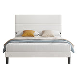 Queen Size Bed Frame, Upholstered Platform Bed with Adjustable Headboard