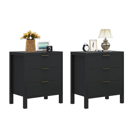 End Table with Storage, Wooden Farmhouse Nightstands with 3 Drawers