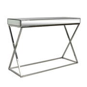 Gei Console Table, 45 Inch Rectangular Mirror Top, Chrome Steel X Base, Silver