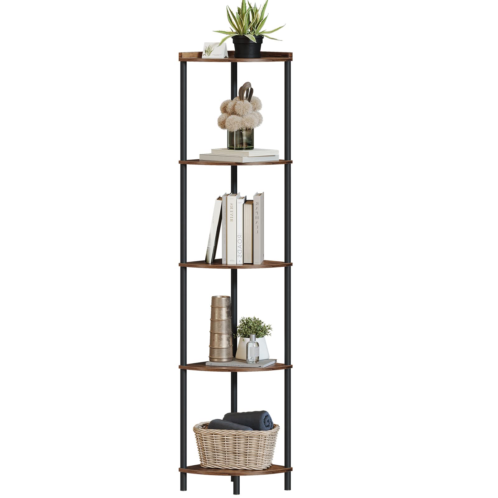 5 Tier Corner Shelf Stand,Industrial 65" Corner Shelves Display Shelf for Living Room Decor,Wall Corner Bookshelf