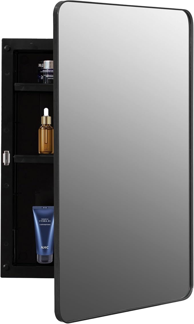 Plastic Medicine Cabinet with Beveled Edge Mirror Door and Round Corner Metal Frame
