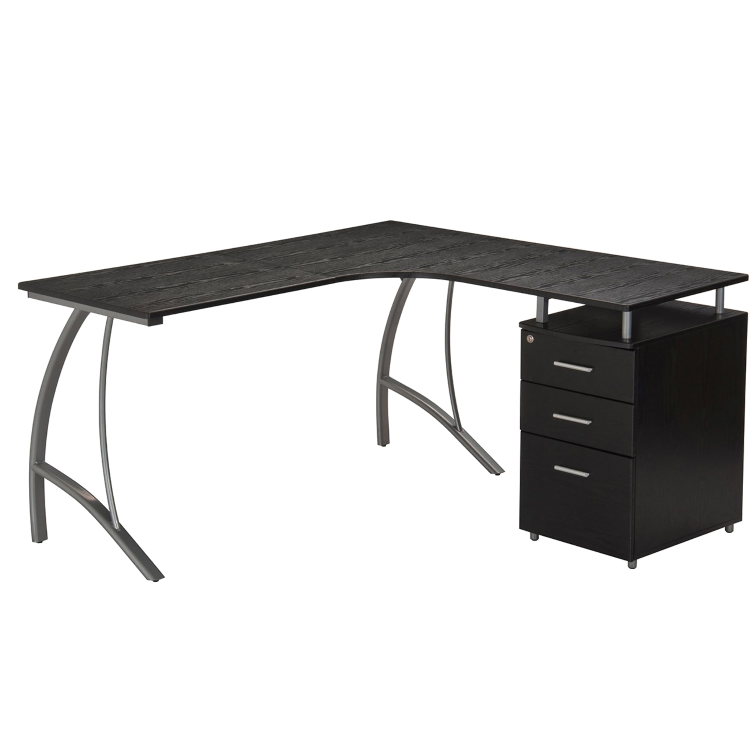 Modern Computer File Cabinet and Storage L-Shaped Desk, Espresso