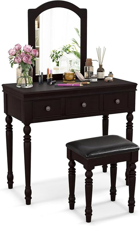 Makeup Vanity Desk with Mirror, Vanity Table Set with Soft Cushioned Stool