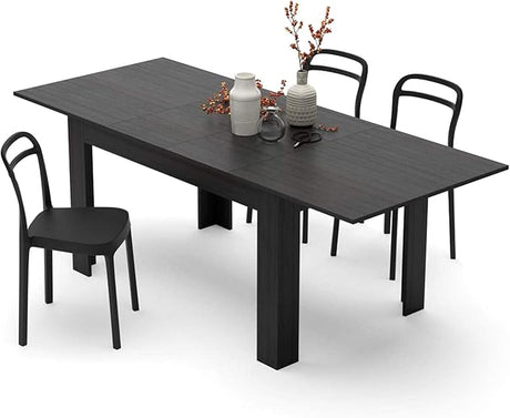 , Easy, Extendable dining table, 55,1(86,6) x35,4 in, Ashwood Black, for 6-10 people,