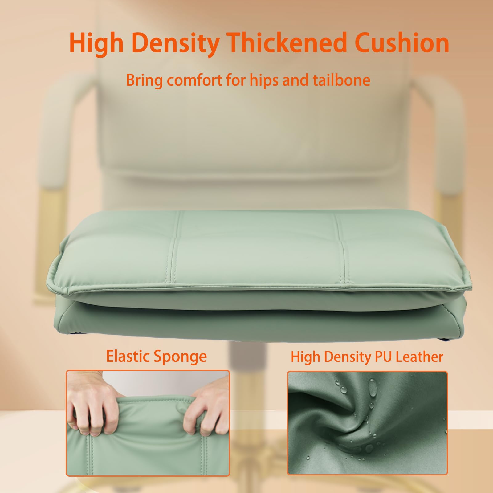 Green Leather Office Chair with Golden Legs