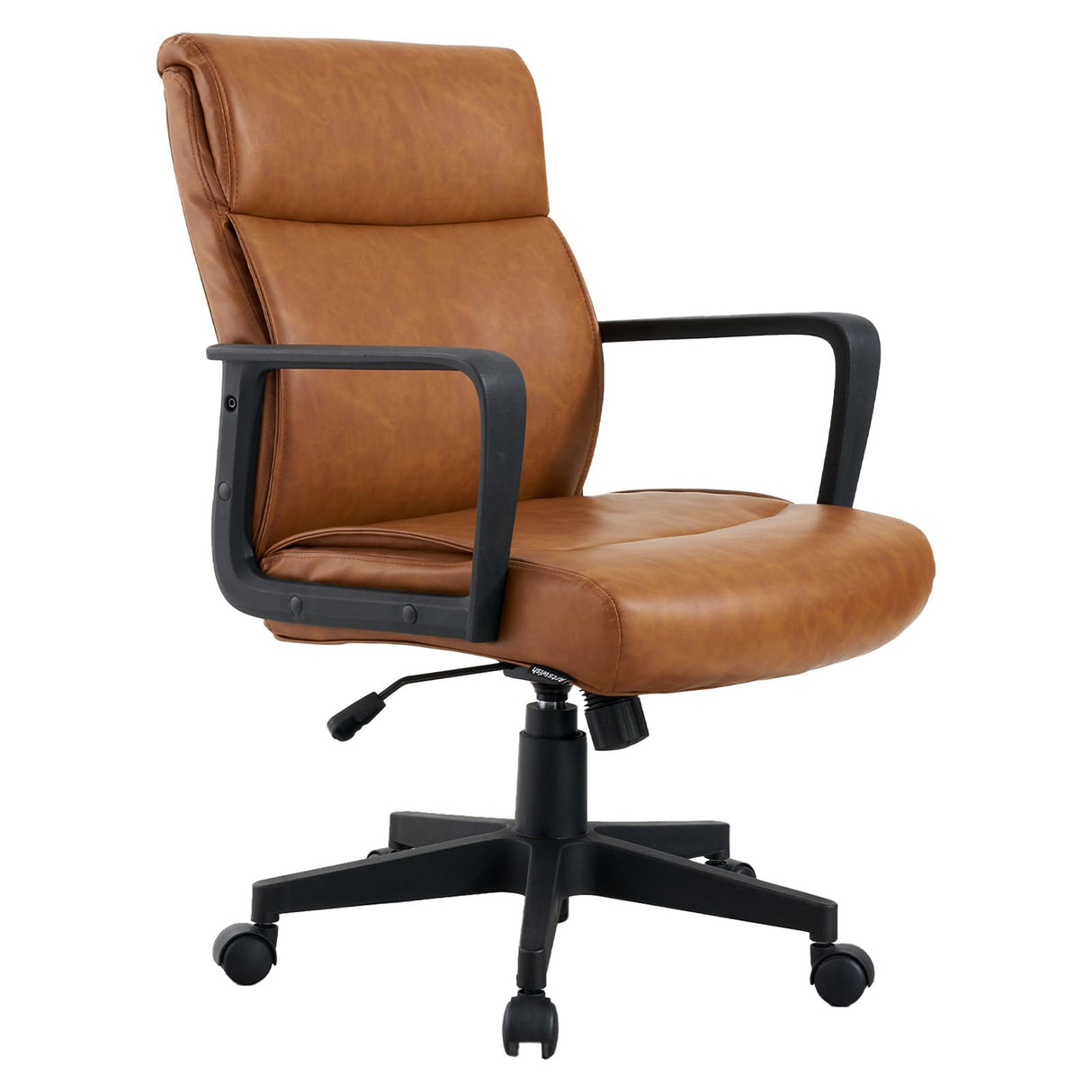 Brown Leather Office Chair with Wheels and Arms