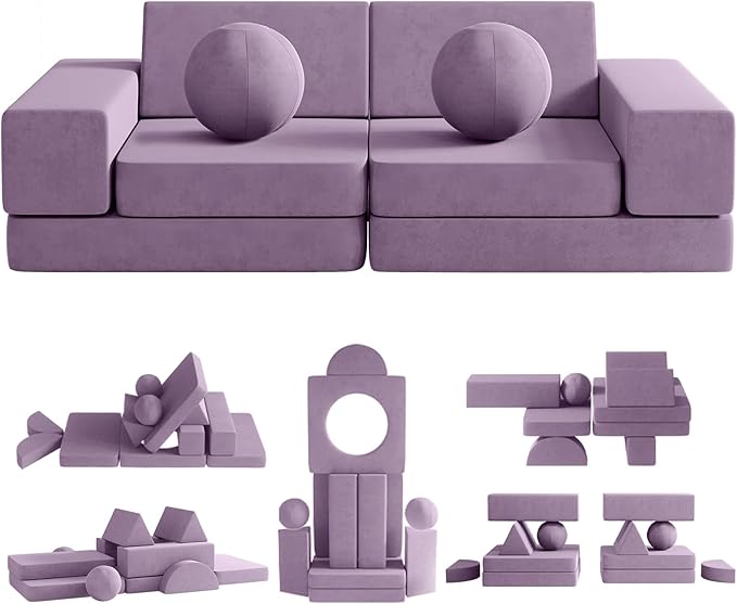 Kids Couch, 12PCS Toddler Couch with 2 Balls and Tunnel, Modular Kids Couch for Playroom