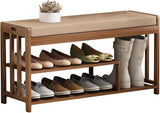 3 Tier Wooden Shoe Organizer with Boots Compartments, Large Bamboo Entryway Bench