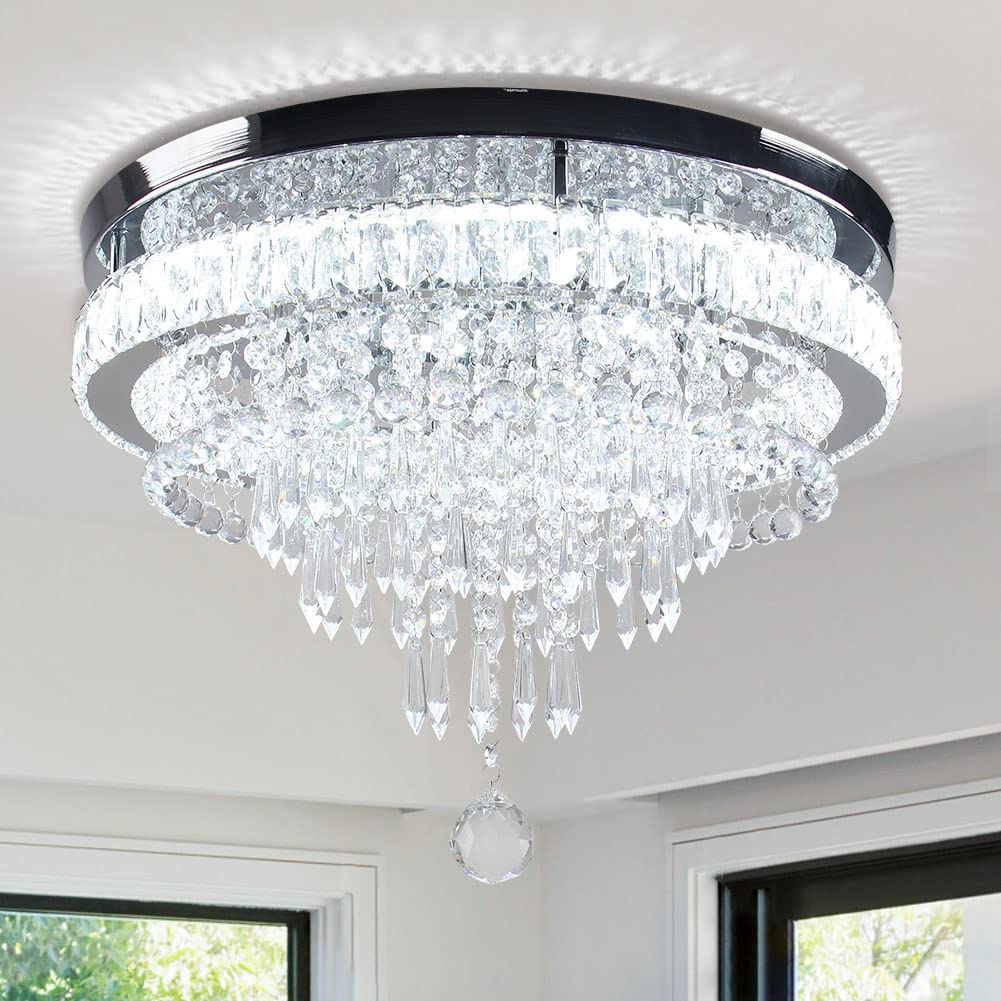 19.7" Crystal Chandeliers Crystal Ceiling Light Fixtures LED Flush Mount Light Modern