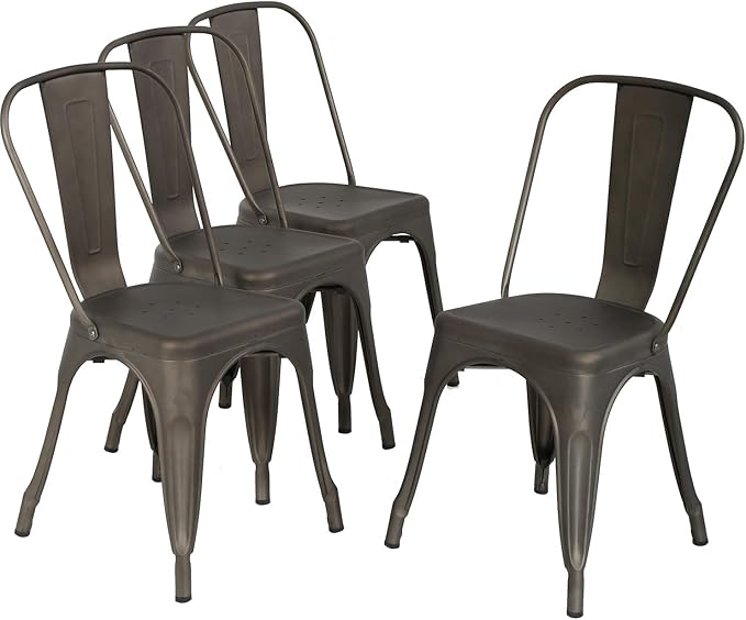 18 Inch Metal Chairs Set of 4 Metal Stackable Patio Seat Height Café Restaurant Dining