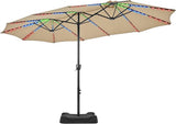 15 ft Large Patio Umbrella with Solar Lights, Double-Sided Rectangle Outdoor Market Umbrellas