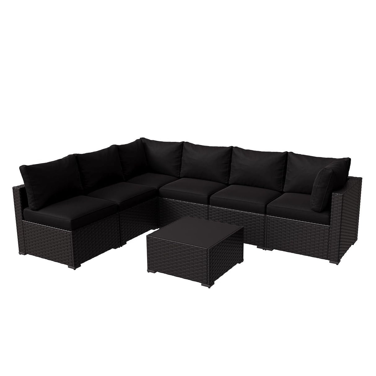 7-Piece Outdoor Sectional Patio Furniture | L-Shaped Wicker Rattan Conversation Set