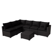 7-Piece Outdoor Sectional Patio Furniture | L-Shaped Wicker Rattan Conversation Set