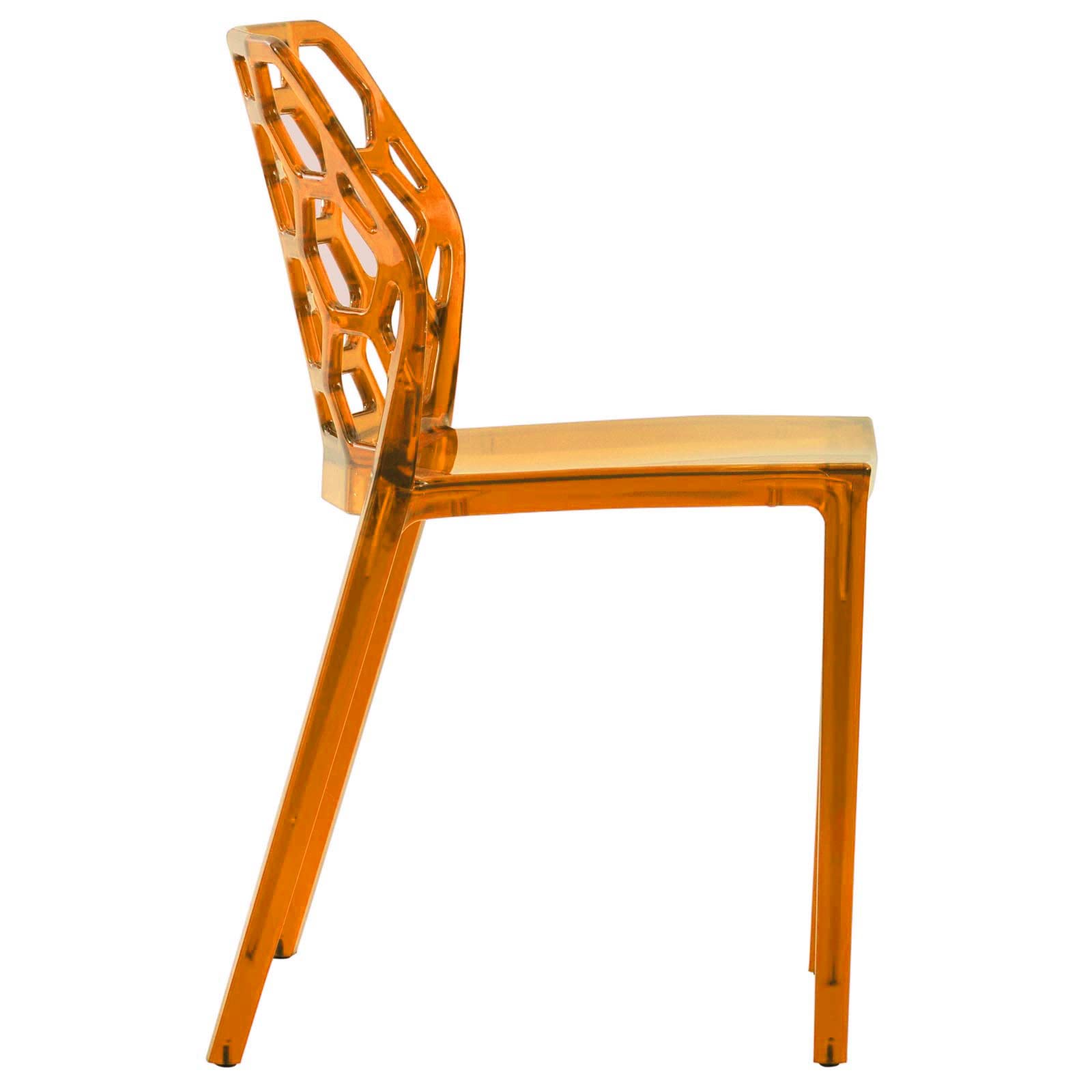 Transparent Lucite Dining Chair Modern Honeycomb Cut-Out Design Backrest - Stackable