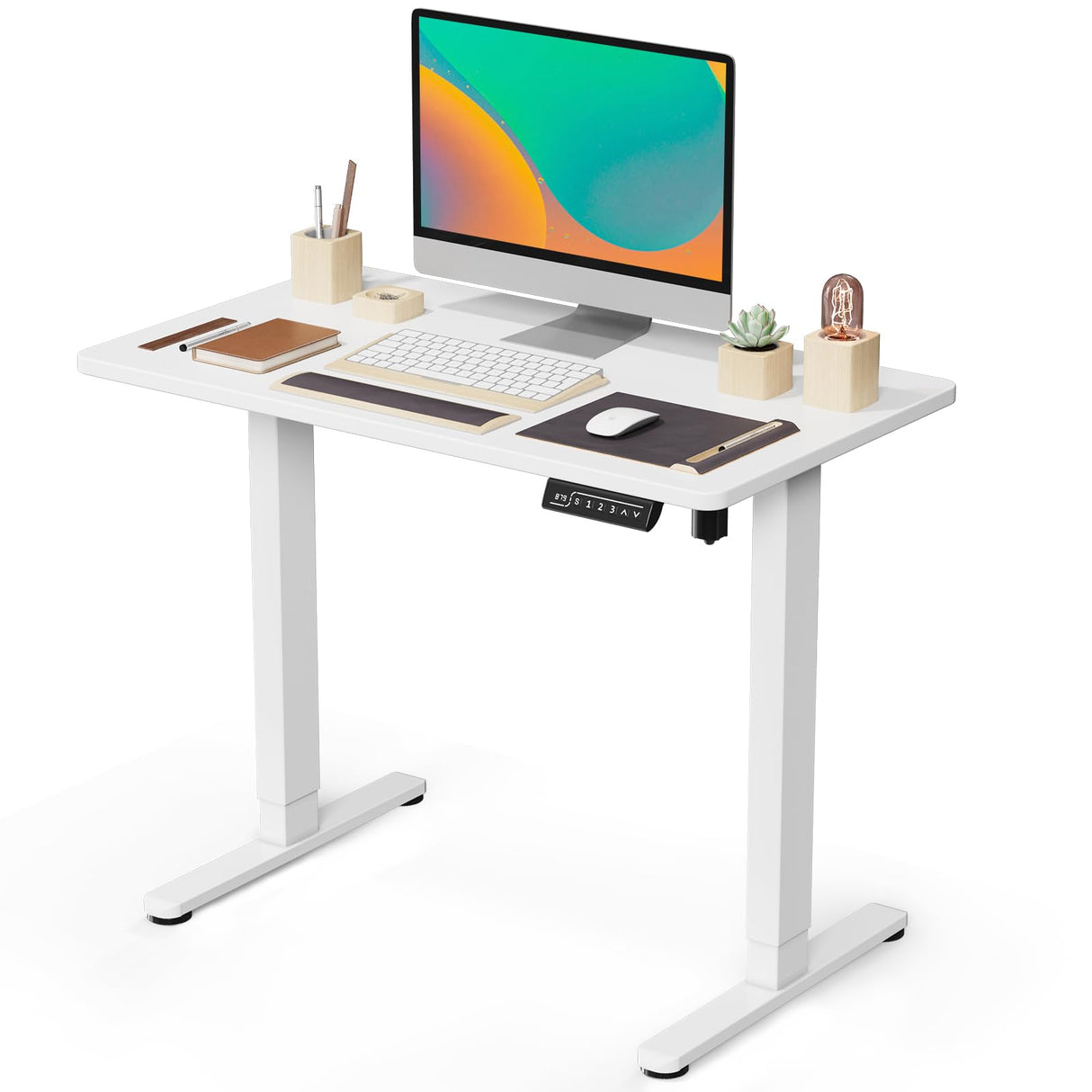 Small Electric Standing Desk, 35" x 20" Whole Piece Height Adjustable Desk with Memory Controller